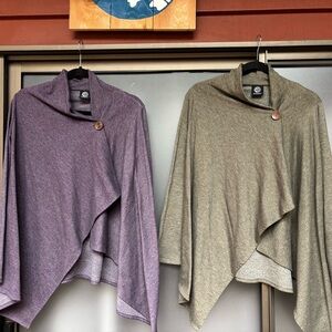 Lot of 2 Women's Bobeau Asymmetrical Button Sweaters - Purple and Olive- size L
